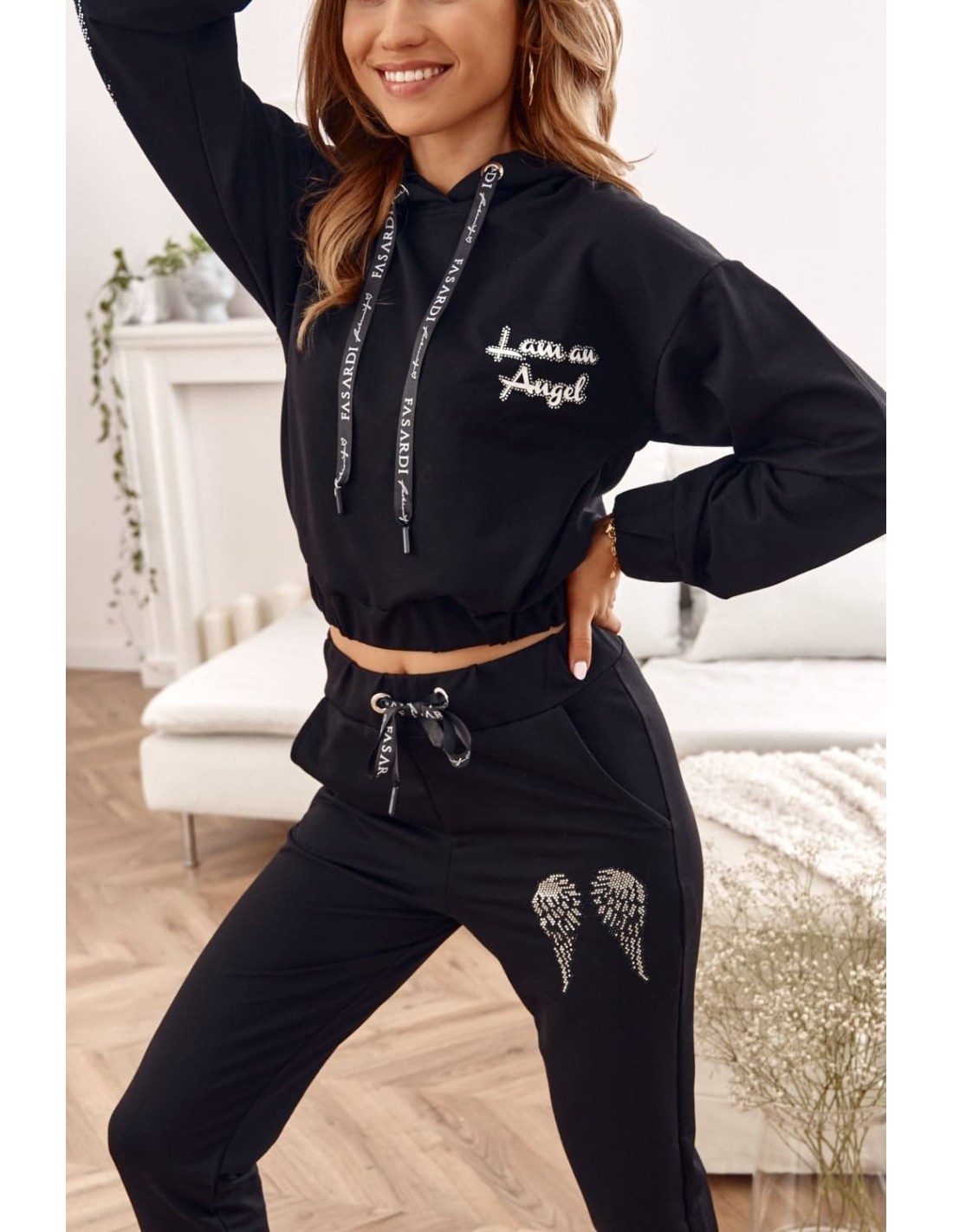 Women\'s tracksuit set with wings black FI624 - Online store - Boutique